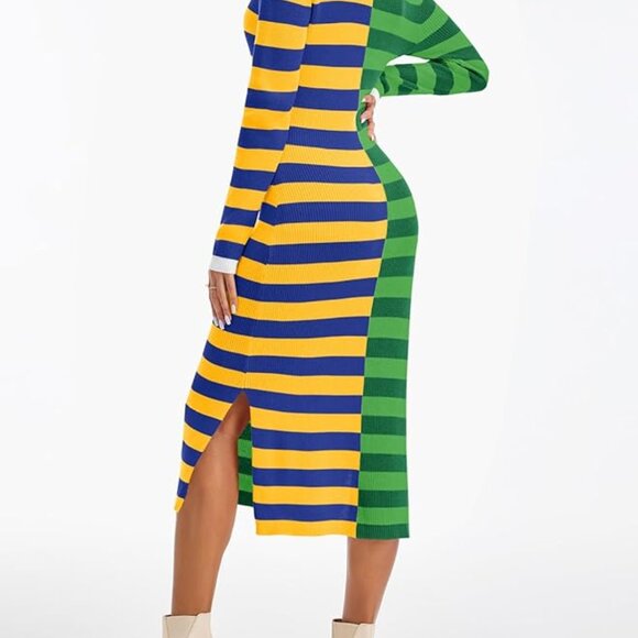 Wenrine Long Sleeve Striped Dress Scoop Neck Medium - Picture 4 of 6